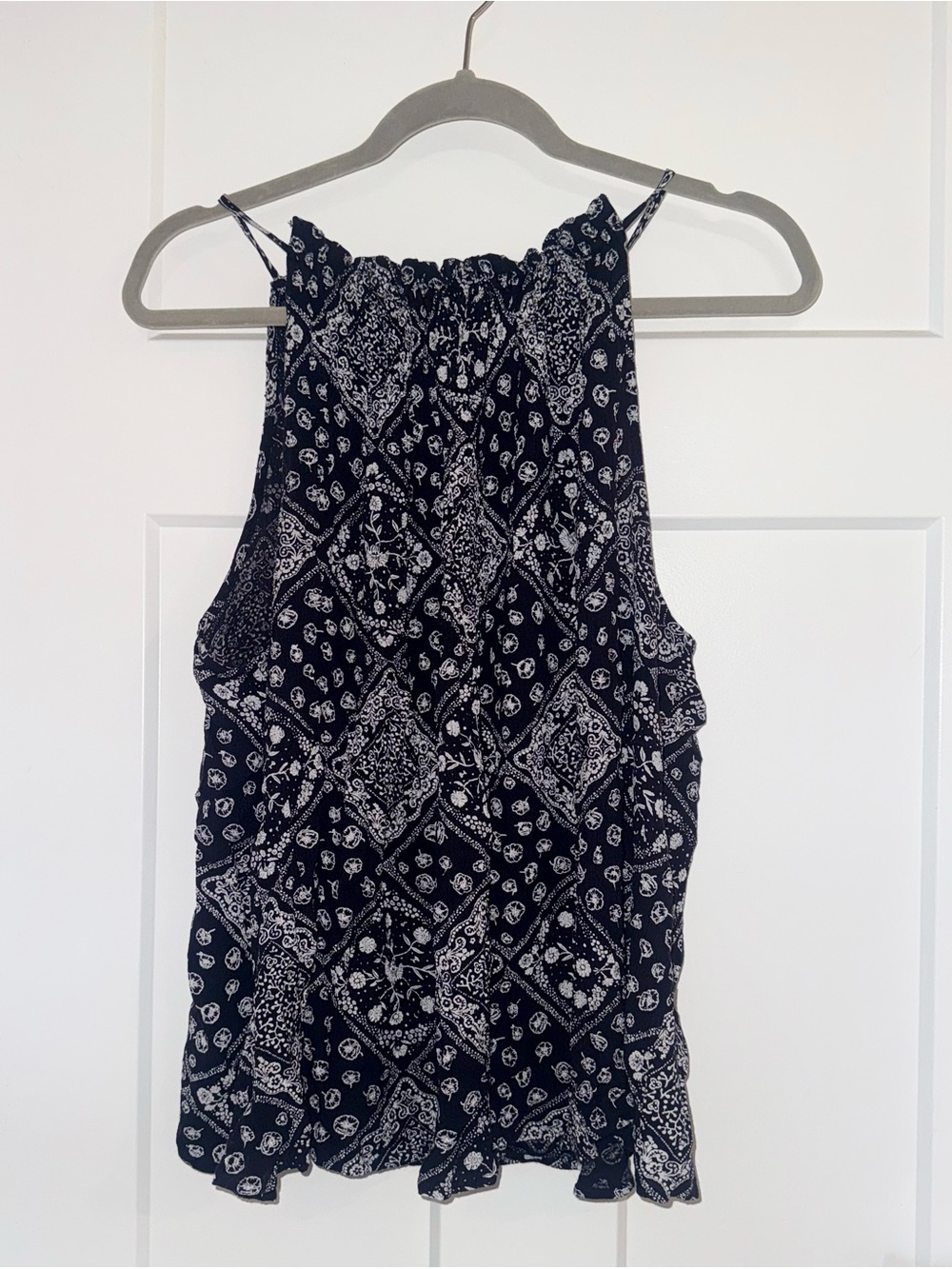 LOFT Navy and White Boho Bandana Print Halter Tank Top